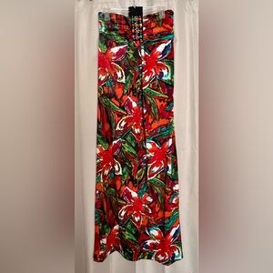 JFW Tropical Floral Halter Dress Beaded Neck Size Large